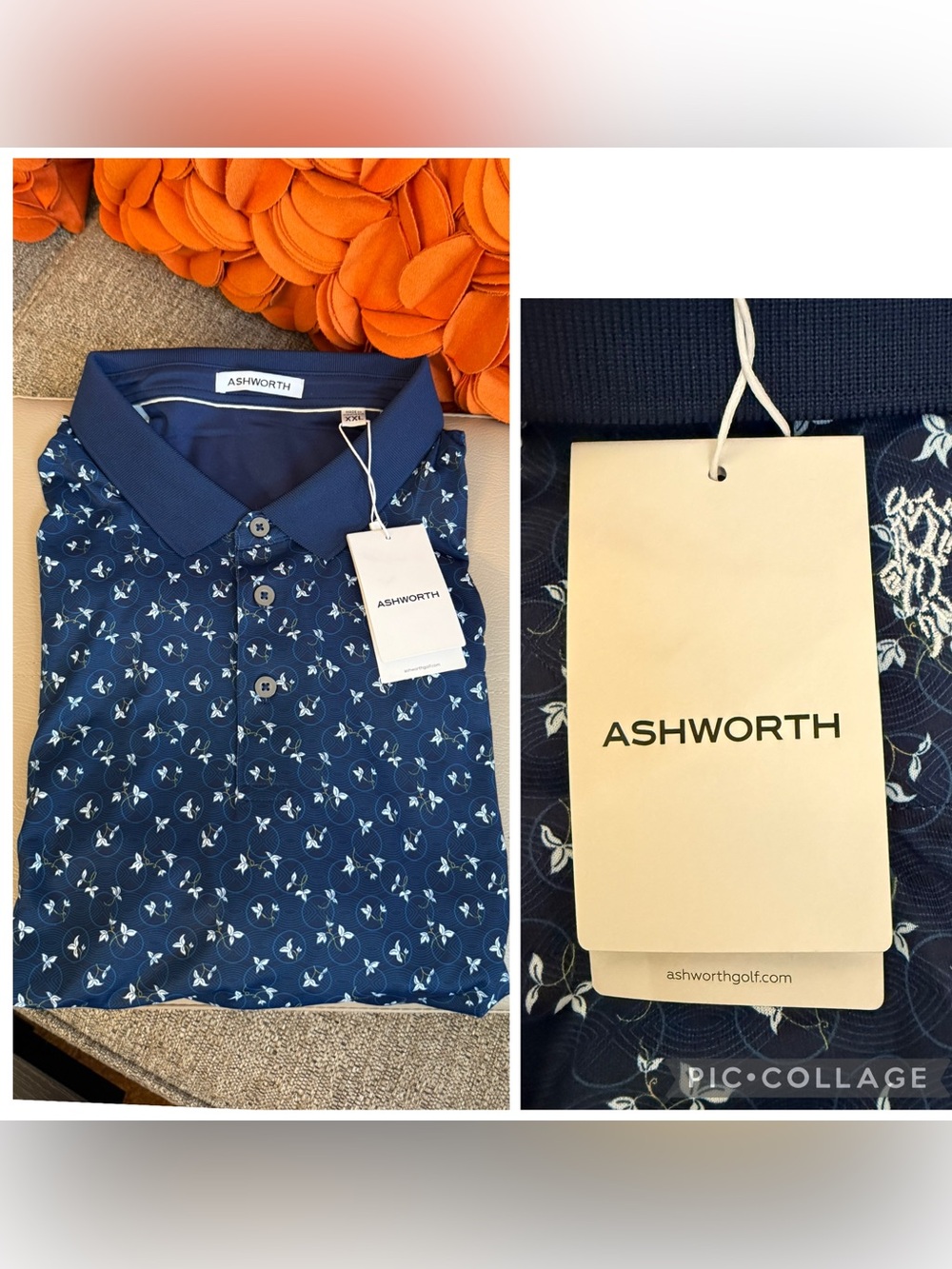 NWT Ashworth Gazebo Golf Polo In Driver Navy UPF 50+ sun protection